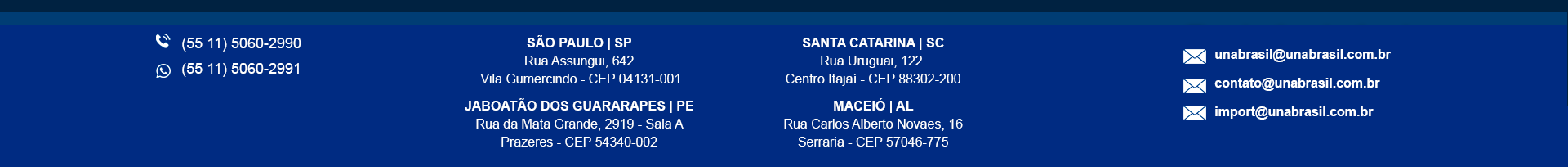 Rodapé do site Una Brasil